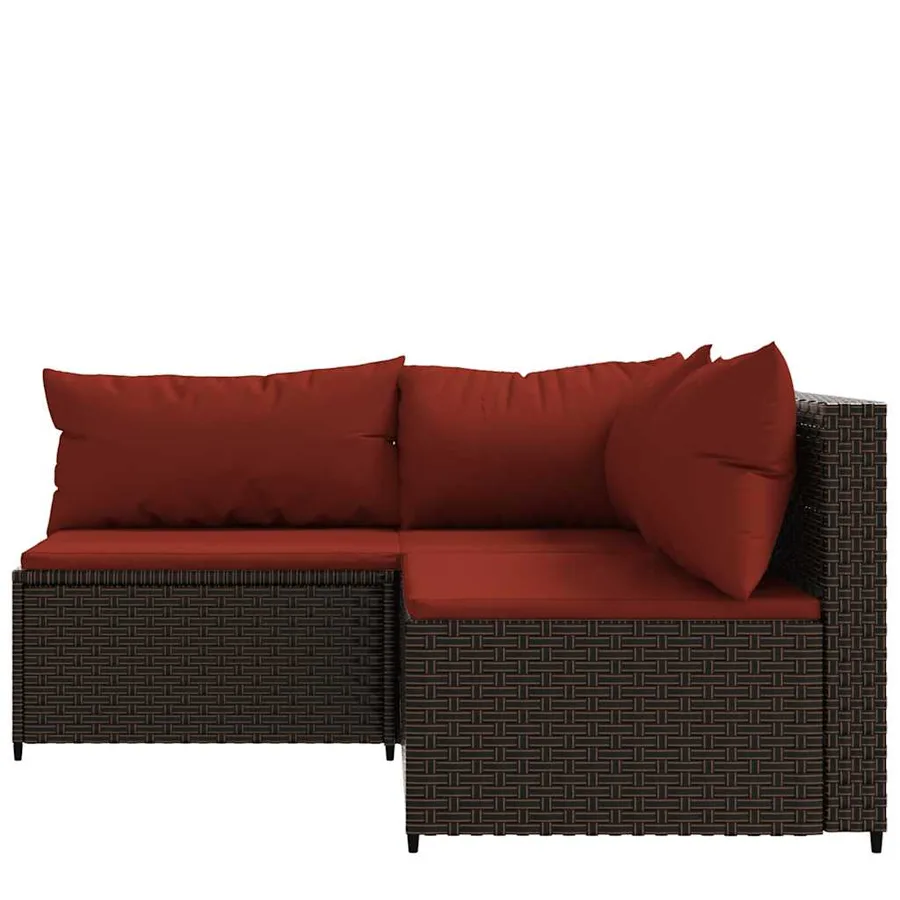 Salon de jardin 3 pcs avec coussins marron résine tressée - 3