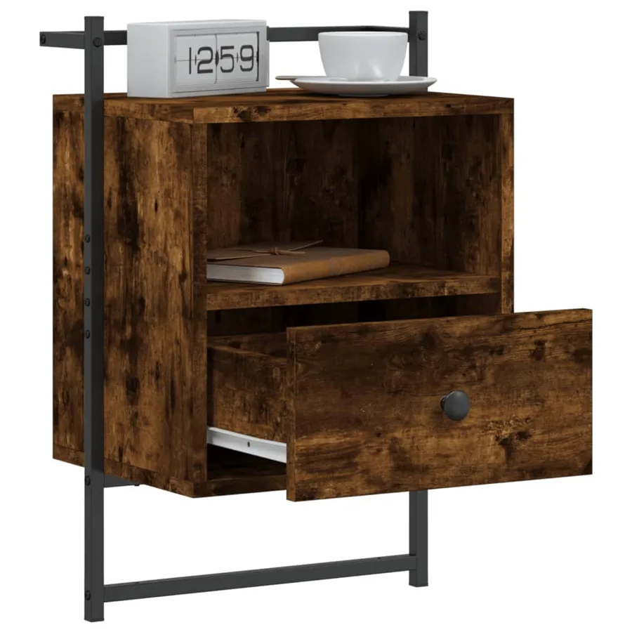 Table de chevet murale chêne fumé 40x30x61 cm bois d'ingénierie - 4