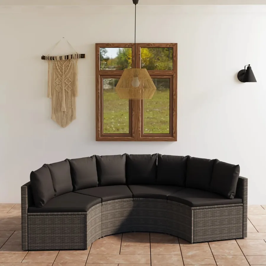 Salon de jardin 4 pcs avec coussins Résine tressée Gris