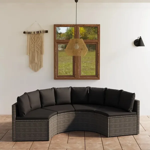 Salon de jardin 4 pcs avec coussins Résine tressée Gris