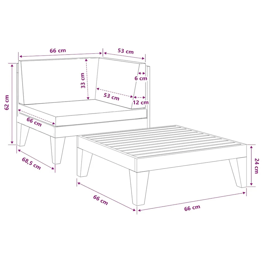 Salon de jardin 2 pcs avec coussins Bois d'acacia solide - 7