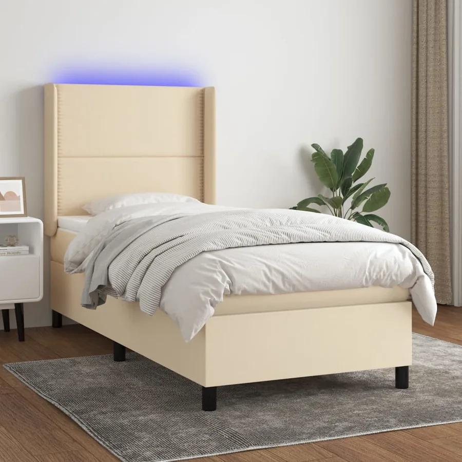 Sommier à lattes de lit matelas LED Crème 100x200 cm Tissu