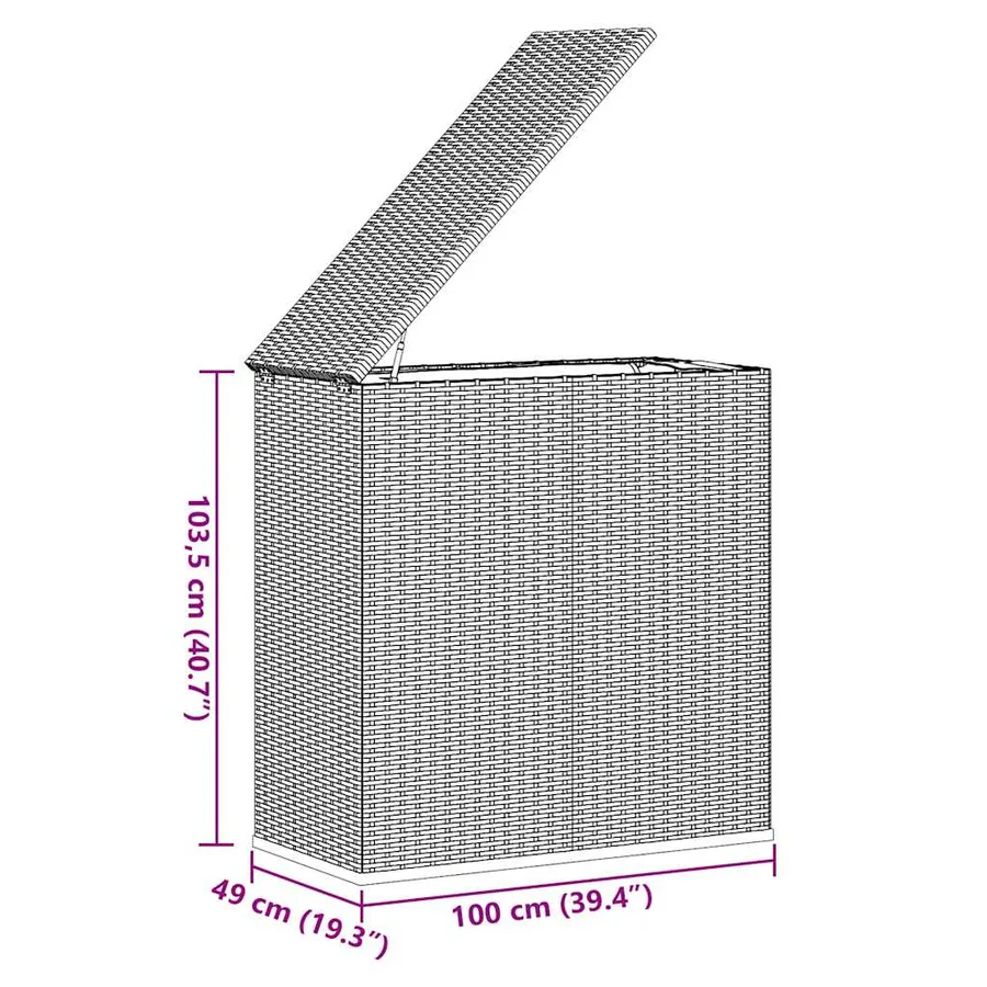 Boîte à coussins de jardin Résine tressée 100x49x103,5 cm Noir - 9