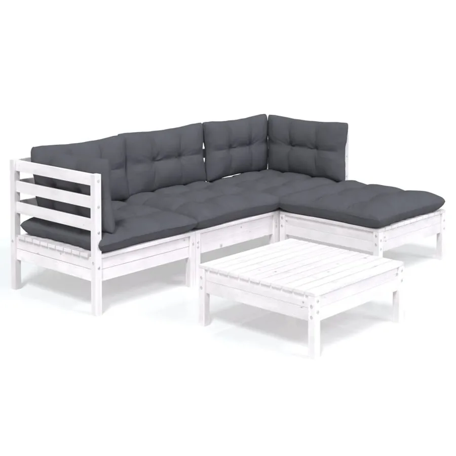 Salon de jardin 5 pcs avec coussins blanc bois de pin - 2