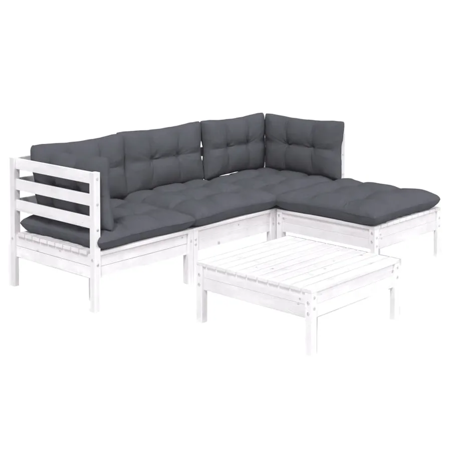 Salon de jardin 5 pcs avec coussins blanc bois de pin - 3