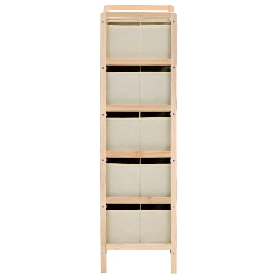 Étagère de rangement 5 paniers tissu bois de cèdre beige - 3