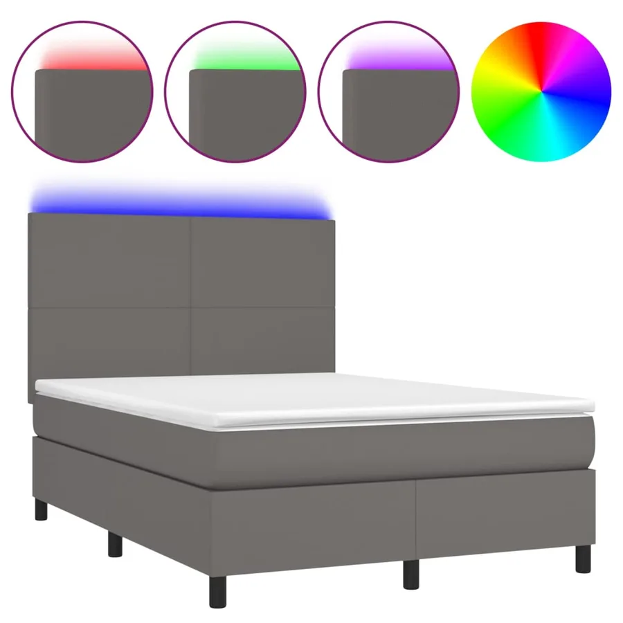 Sommier à lattes de lit avec matelas et LED Gris 140x200 cm - 2