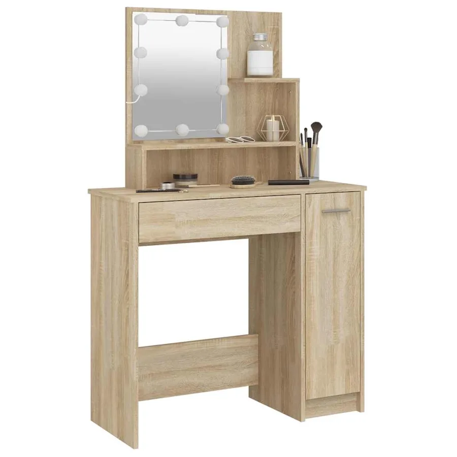 Coiffeuse avec LED chêne sonoma 86,5x35x136 cm - 12