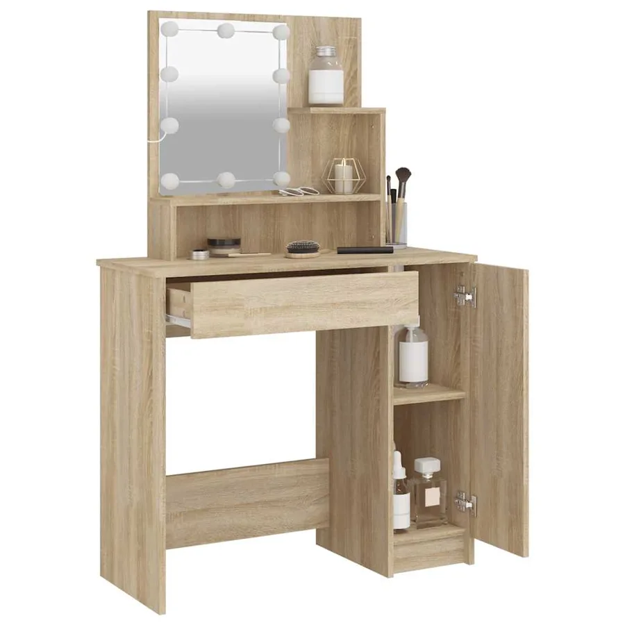 Coiffeuse avec LED chêne sonoma 86,5x35x136 cm - 14