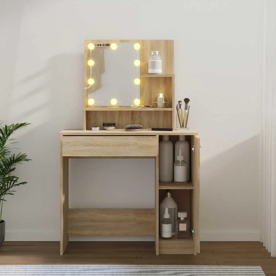 Coiffeuse avec LED chêne sonoma 86,5x35x136 cm - 15