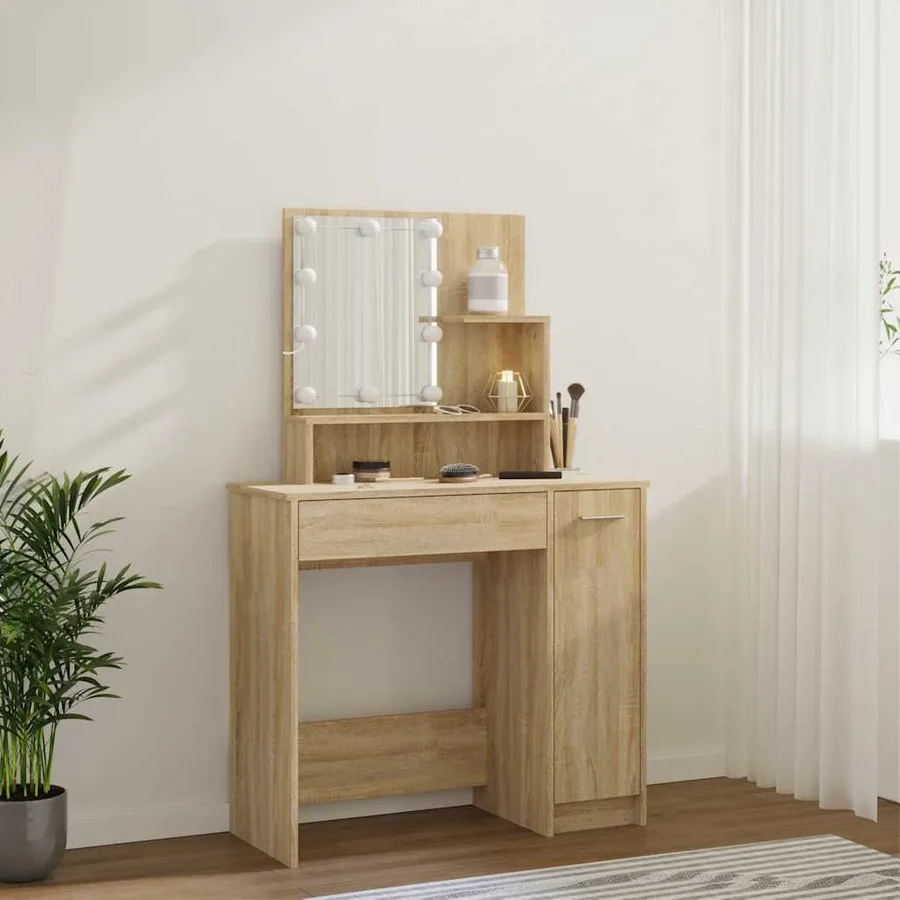 Coiffeuse avec LED chêne sonoma 86,5x35x136 cm - 17
