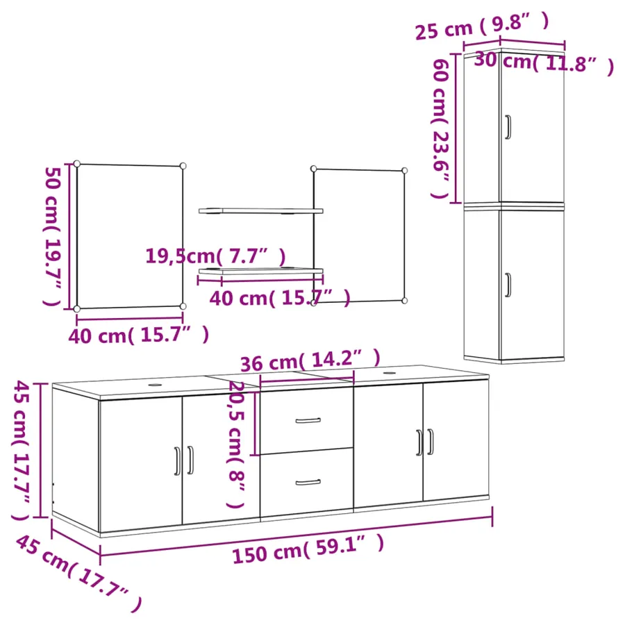 Ensemble de meubles salle de bain 7 pcs chêne bois d'ingénierie - 8
