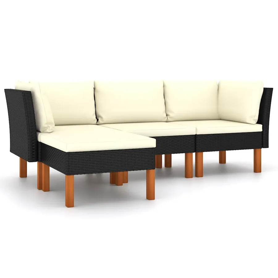 Salon de jardin 4 pcs avec coussins Résine tressée Noir - 2