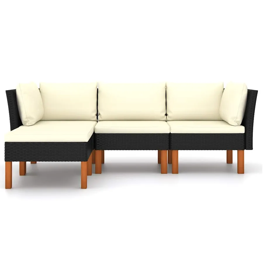 Salon de jardin 4 pcs avec coussins Résine tressée Noir - 3