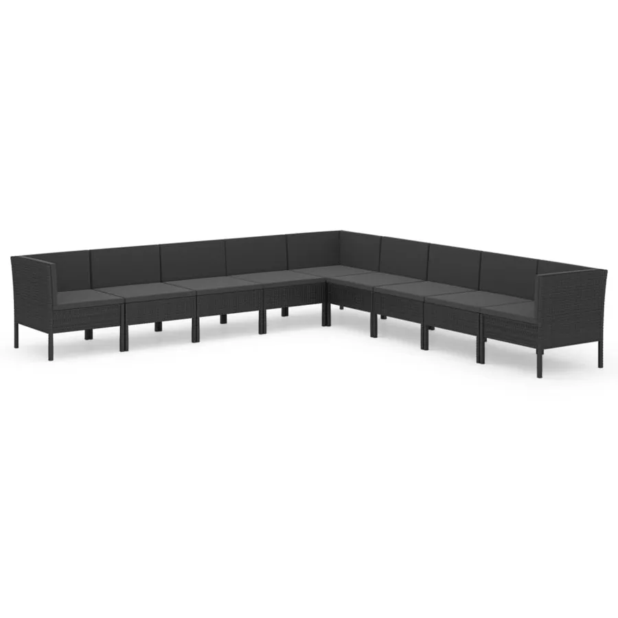 Salon de jardin 9 pcs avec coussins Résine tressée Noir - 2