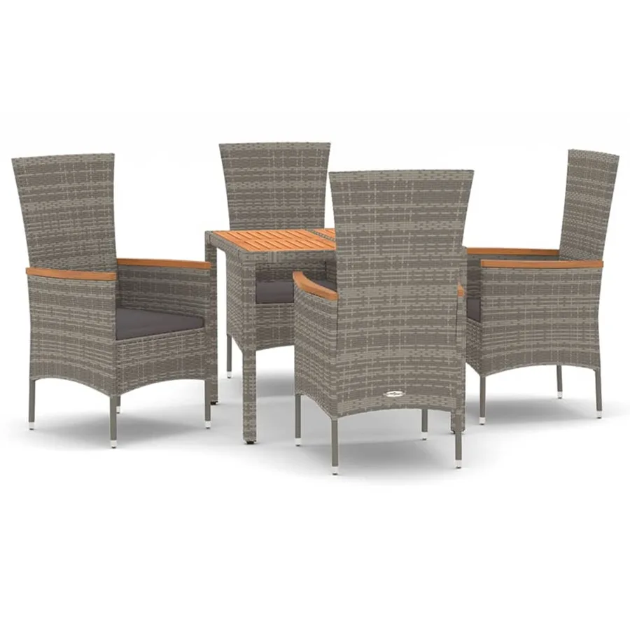 Ensemble à manger de jardin 5 pcs coussins gris résine tressée - 2