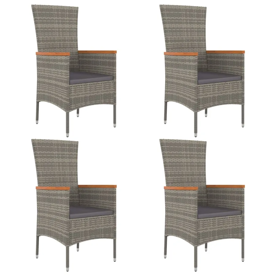 Ensemble à manger de jardin 5 pcs coussins gris résine tressée - 4
