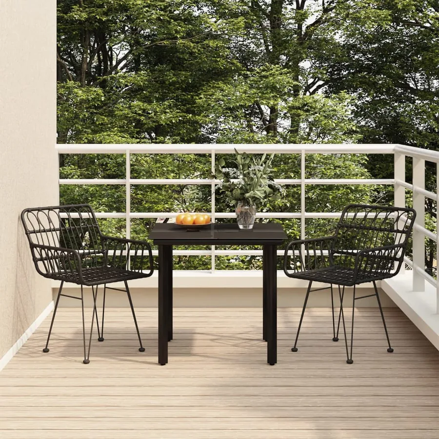 Ensemble à manger de jardin 3 pcs Noir Résine tressée