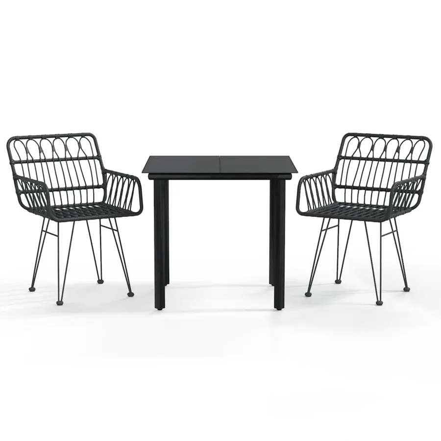 Ensemble à manger de jardin 3 pcs Noir Résine tressée - 2