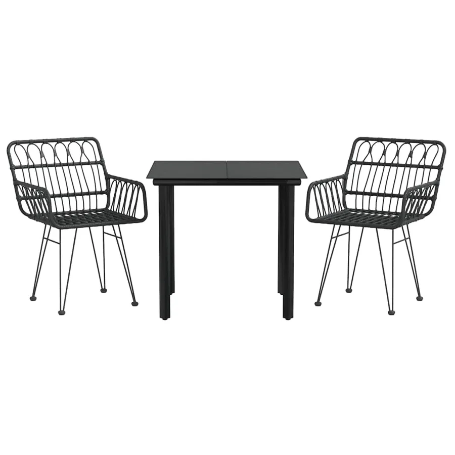Ensemble à manger de jardin 3 pcs Noir Résine tressée - 3