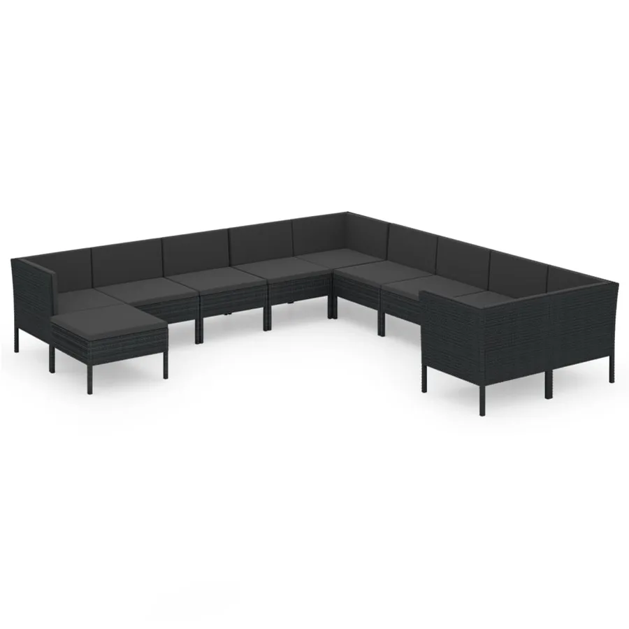 Salon de jardin 11 pcs avec coussins Résine tressée Noir - 2