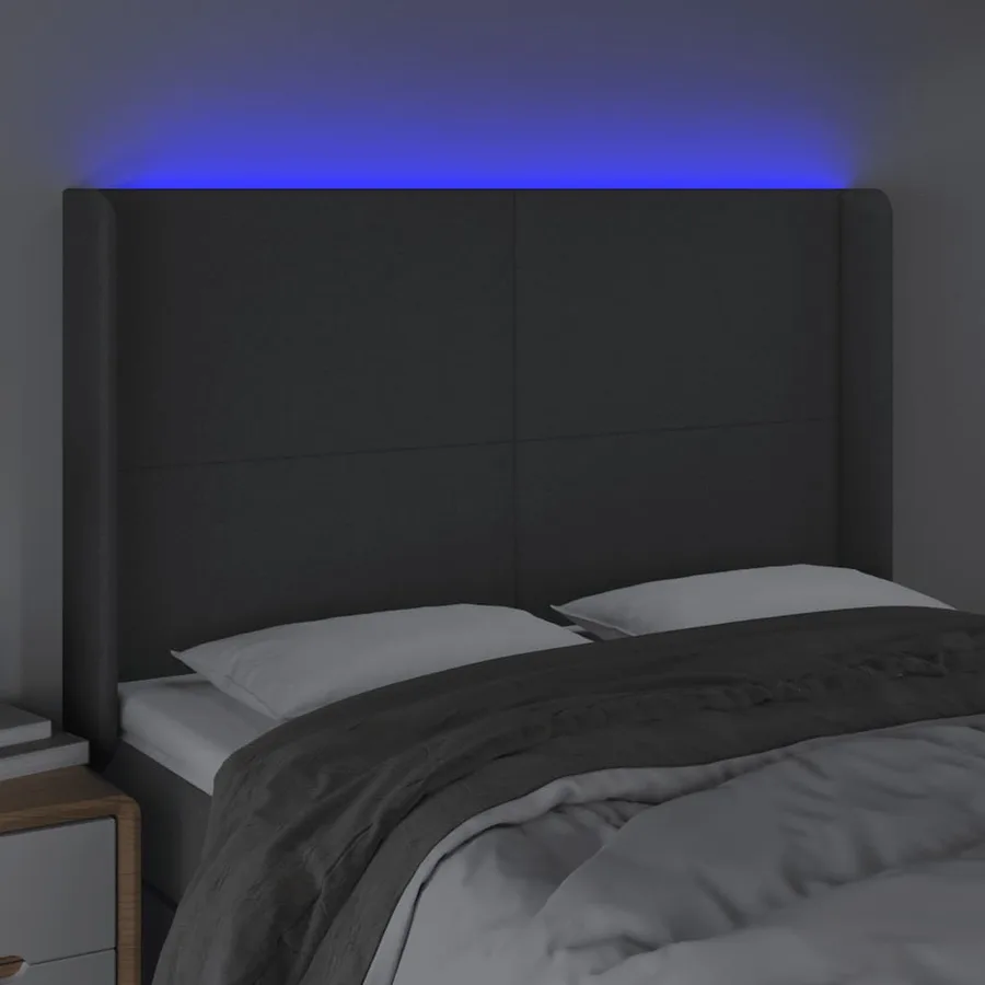 Tête de lit à LED Gris foncé 147x16x118/128 cm Tissu - 4