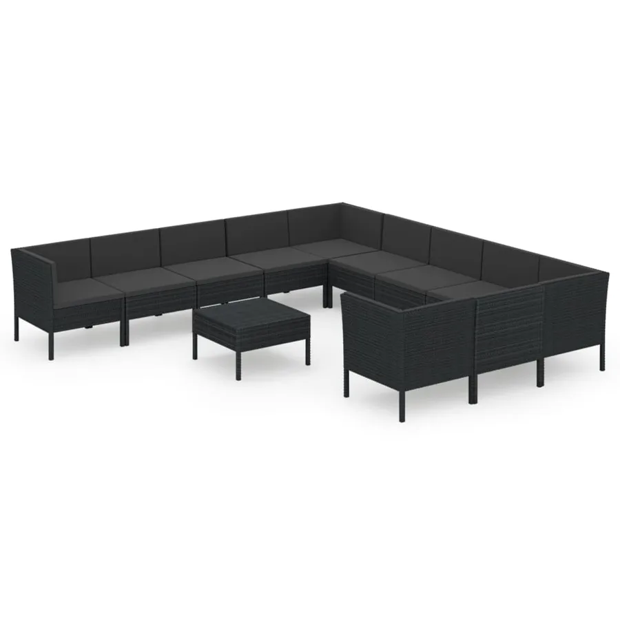Salon de jardin 12 pcs avec coussins résine tressée noir - 2