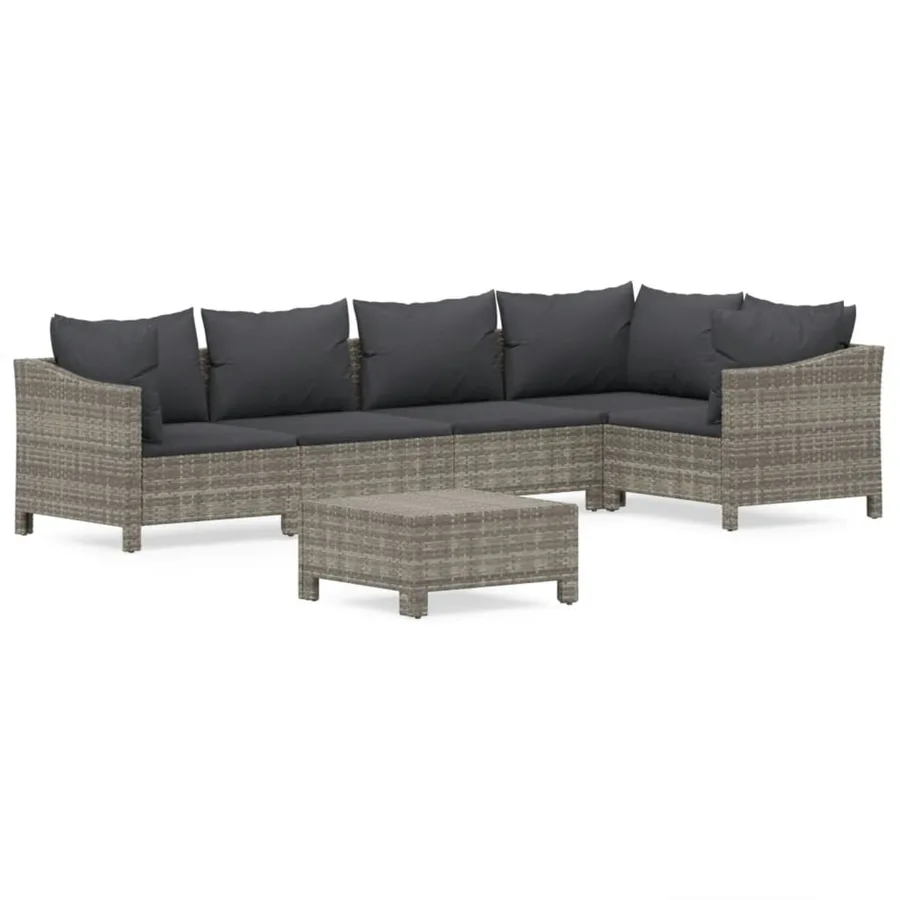 Salon de jardin 6 pcs avec coussins Gris Résine tressée - 2
