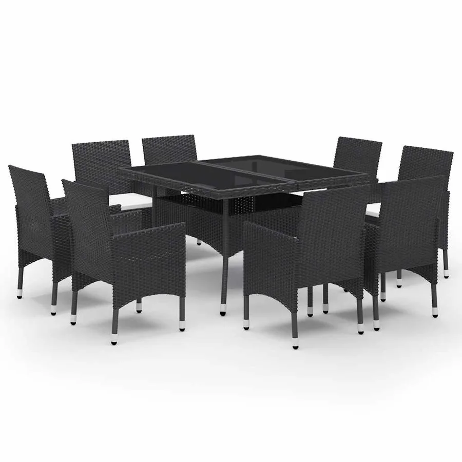 Ensemble à Manger de jardin 9 pcs Résine tressée et verre Noir - 2