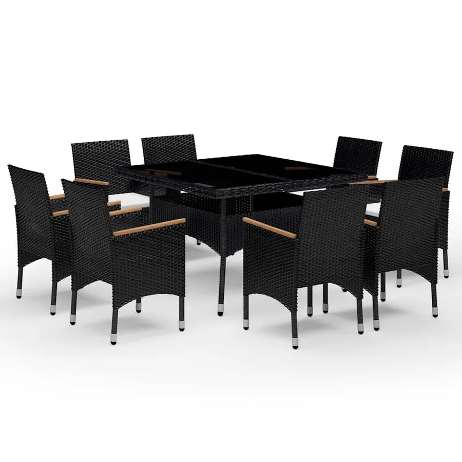 Ensemble à manger de jardin 9 pcs Résine tressée et acacia Noir - 2