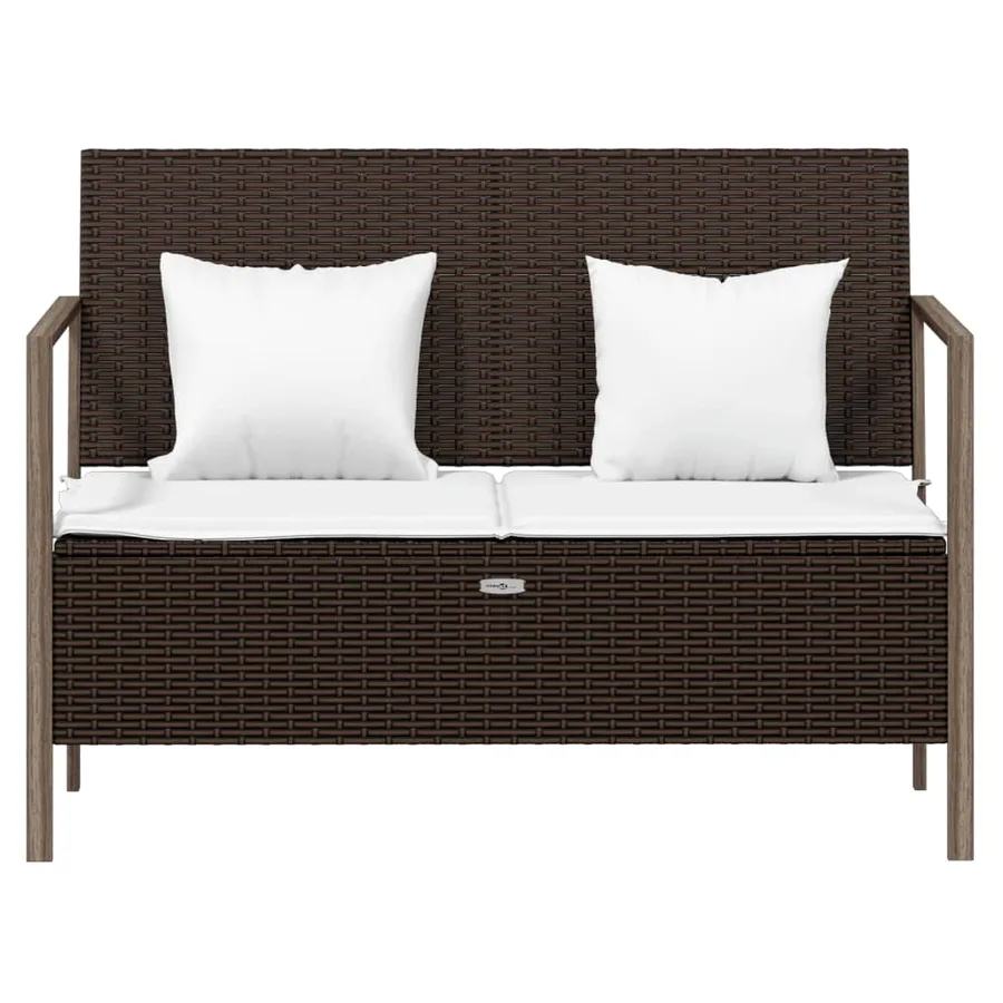 Banc de jardin à 2 places avec coussins Marron Résine tressée - 3
