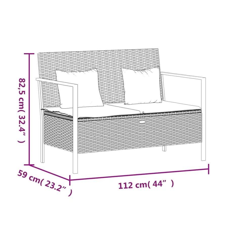 Banc de jardin à 2 places avec coussins Marron Résine tressée - 9