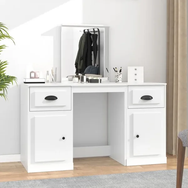 Coiffeuse avec miroir blanc 130x50x132,5 cm