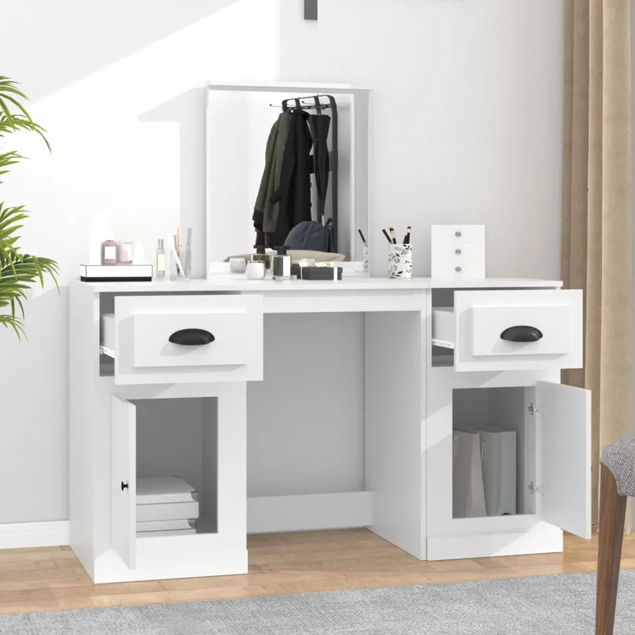 Coiffeuse avec miroir blanc 130x50x132,5 cm - 3