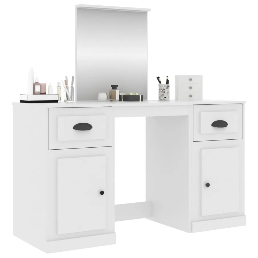 Coiffeuse avec miroir blanc 130x50x132,5 cm - 4