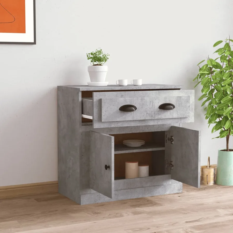 Buffet gris béton 70x35,5x67,5 cm bois d'ingénierie - 3