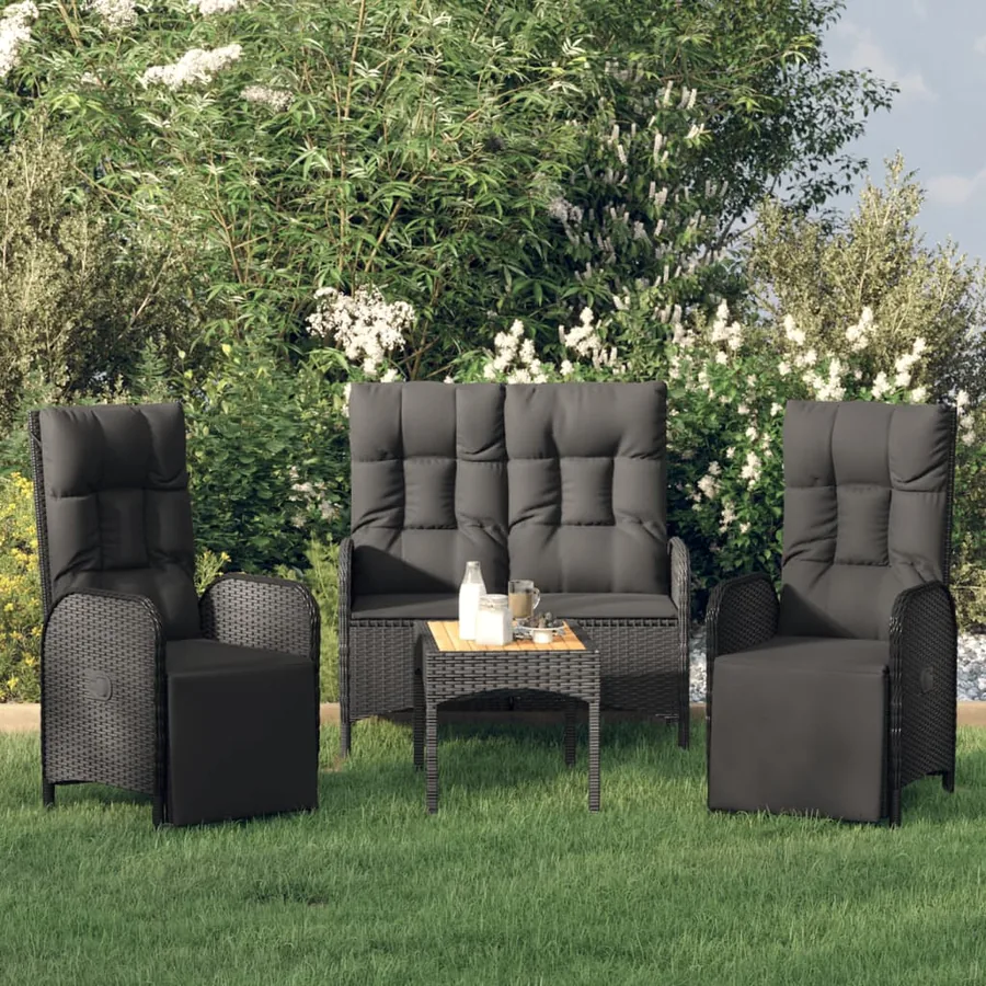 Ensemble à manger de jardin 4 pcs avec coussins noir