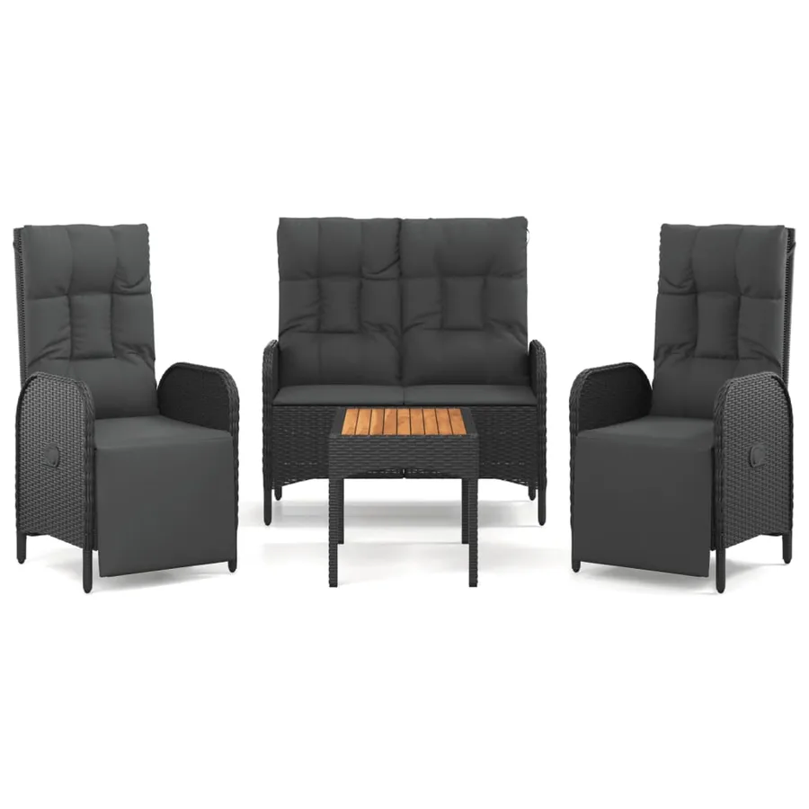 Ensemble à manger de jardin 4 pcs avec coussins noir - 2