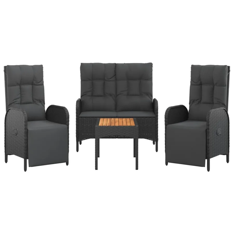 Ensemble à manger de jardin 4 pcs avec coussins noir - 3