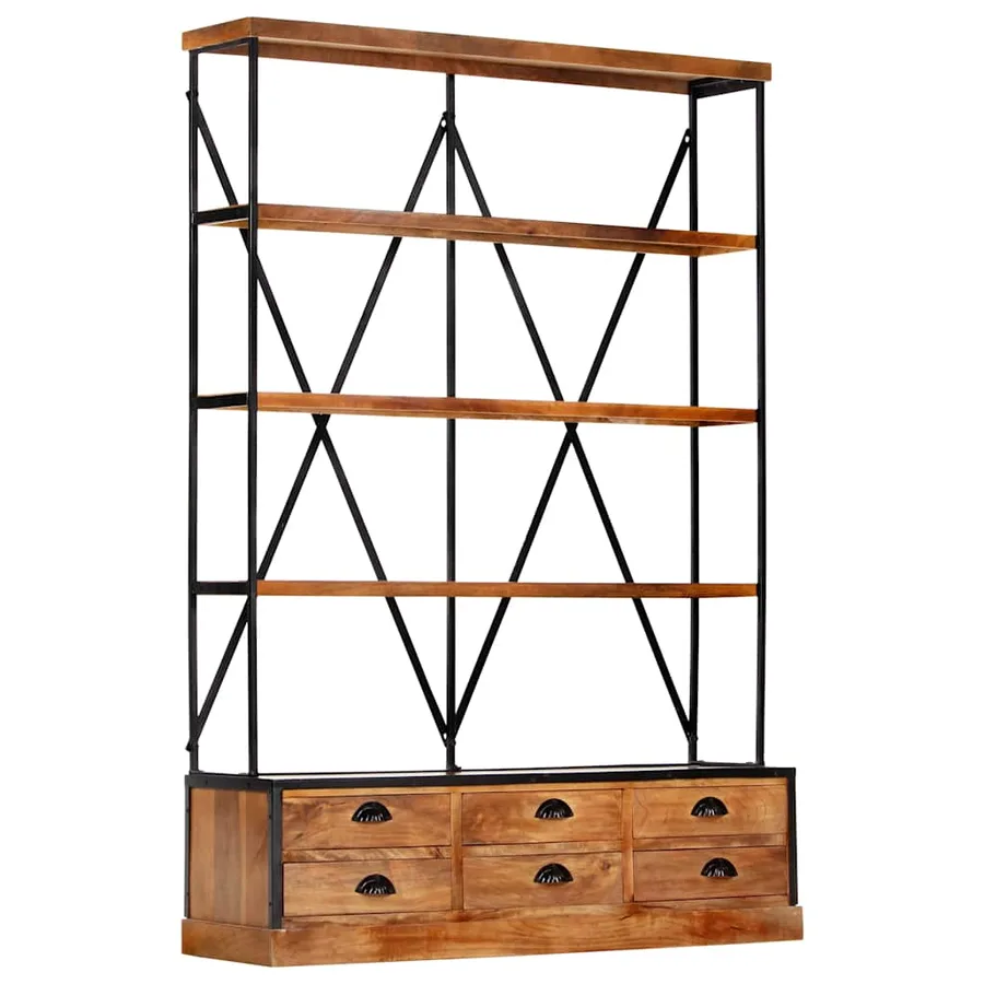 Bibliothèque à 4 étagères avec 6 tiroirs 122x36x181 cm Manguier - 12
