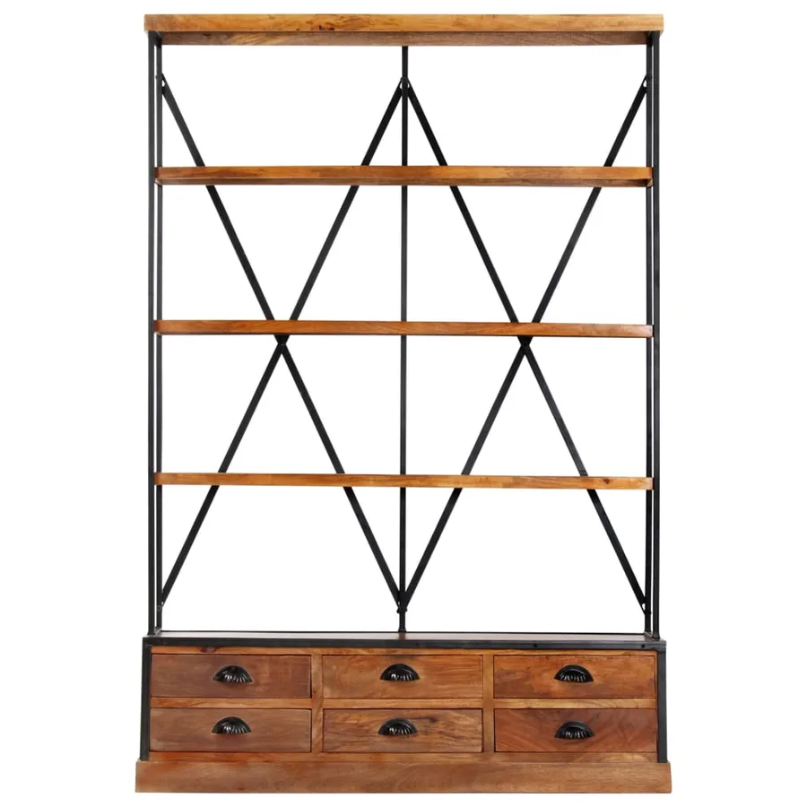 Bibliothèque à 4 étagères avec 6 tiroirs 122x36x181 cm Manguier - 4