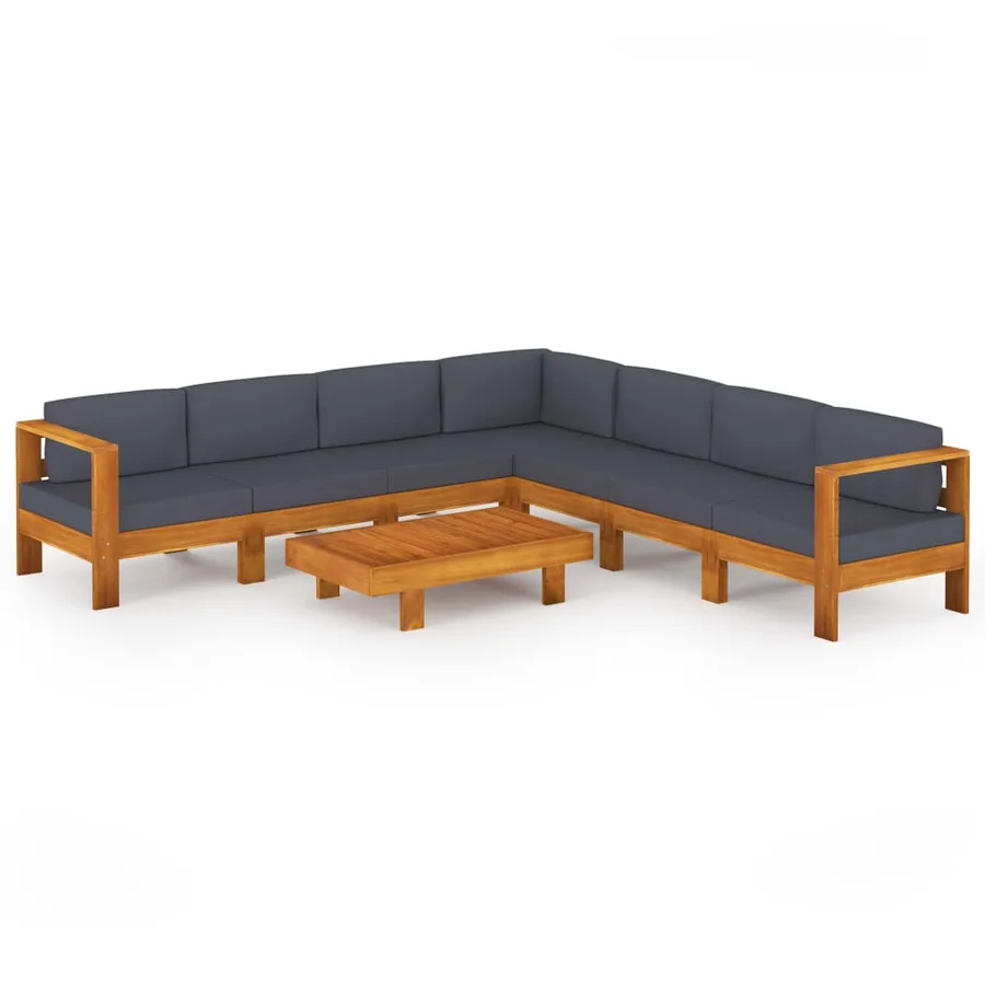 Salon de jardin 8 pcs avec coussins gris foncé Bois d'acacia - 2