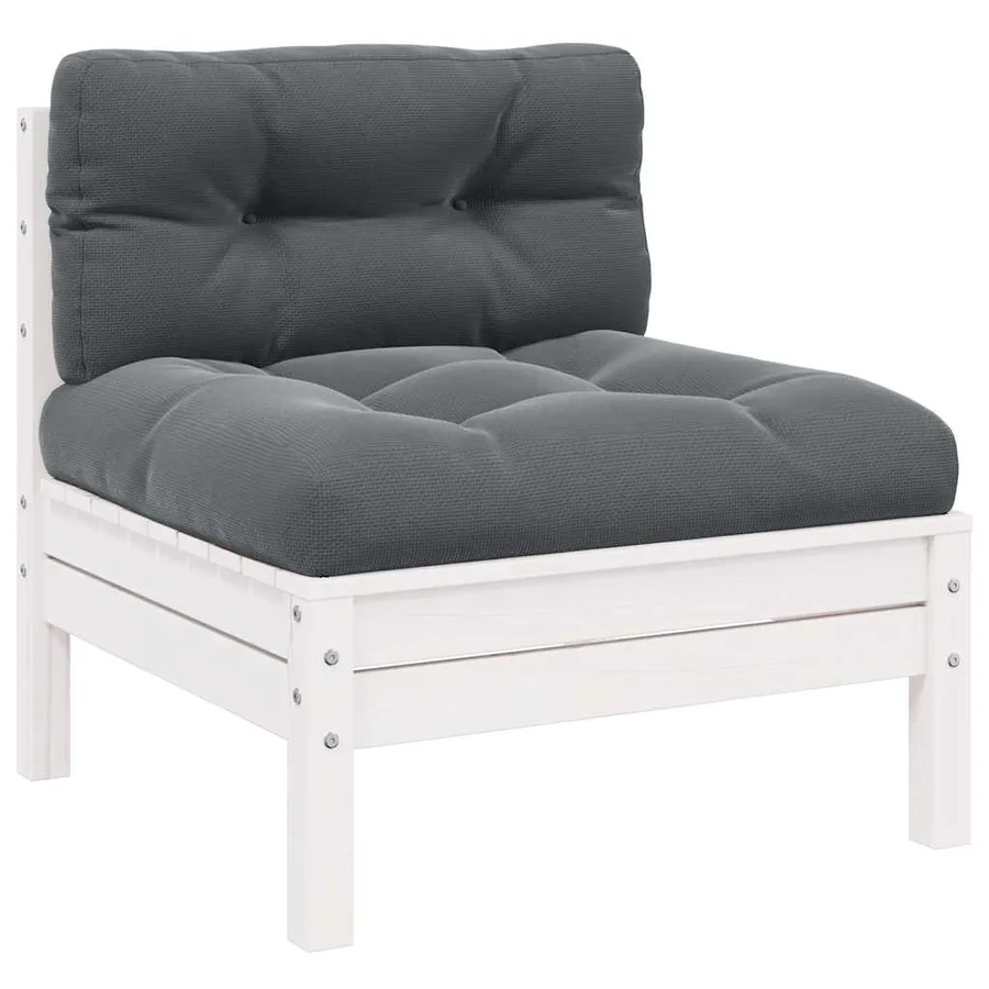 Salon de jardin 3 pcs avec coussins Blanc Bois de pin massif - 3