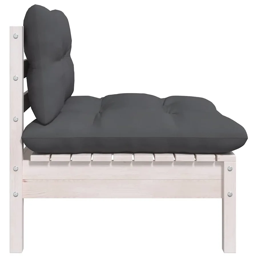 Salon de jardin 3 pcs avec coussins Blanc Bois de pin massif - 5