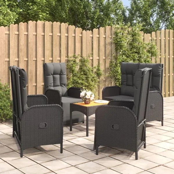 Ensemble à manger de jardin coussins 5pcs Noir Résine tressée