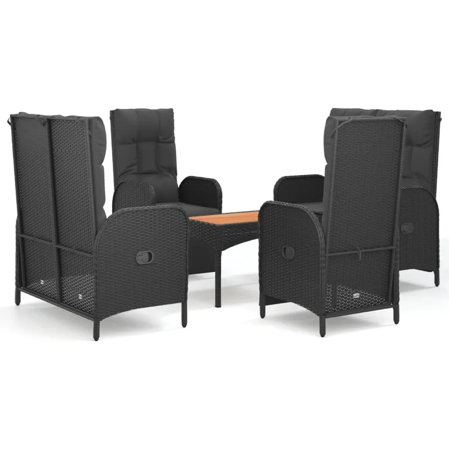 Ensemble à manger de jardin coussins 5pcs Noir Résine tressée - 2