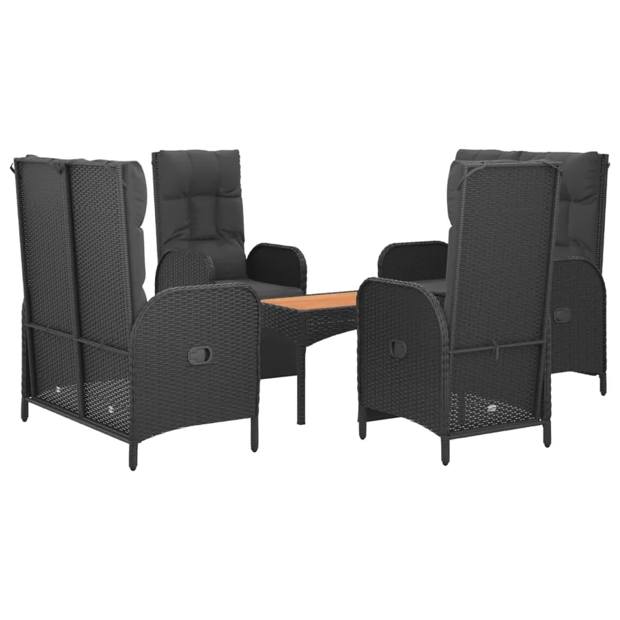Ensemble à manger de jardin coussins 5pcs Noir Résine tressée - 3