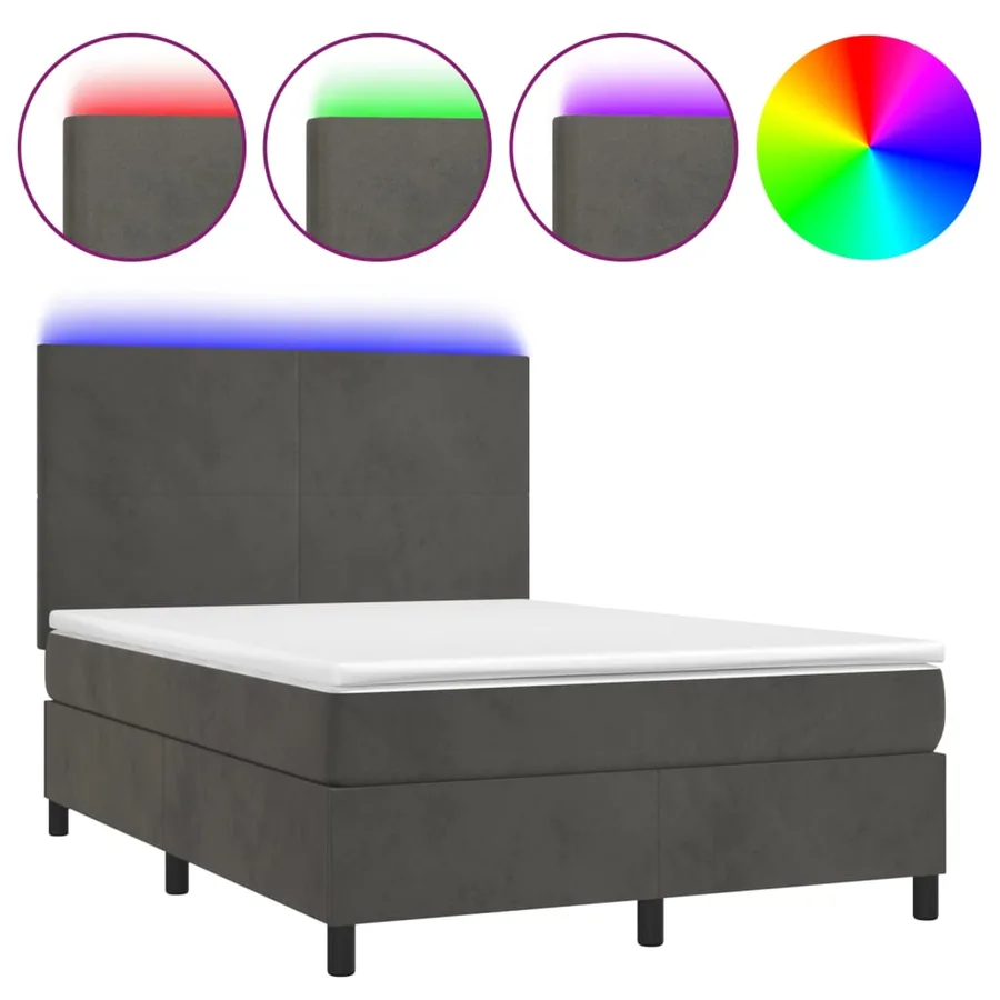 Sommier à lattes de lit avec matelas LED Gris foncé 140x190 cm - 2