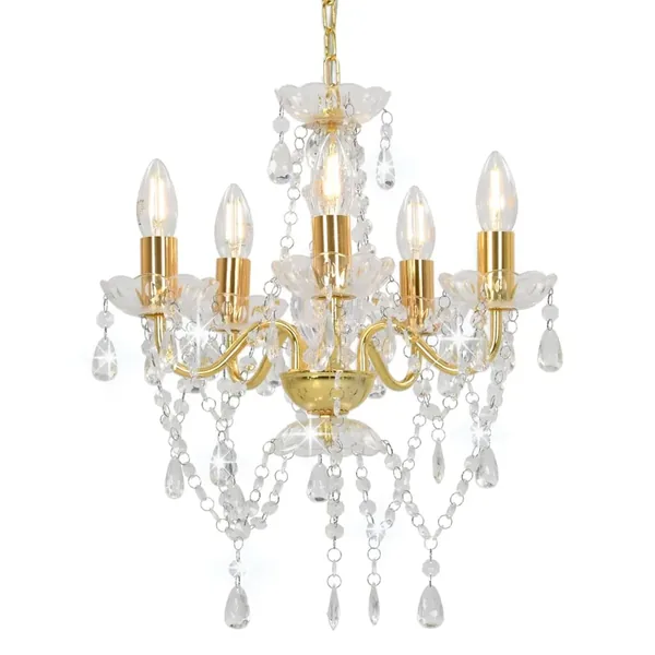 Lustre avec perles de cristal Doré Rond 5 x E14