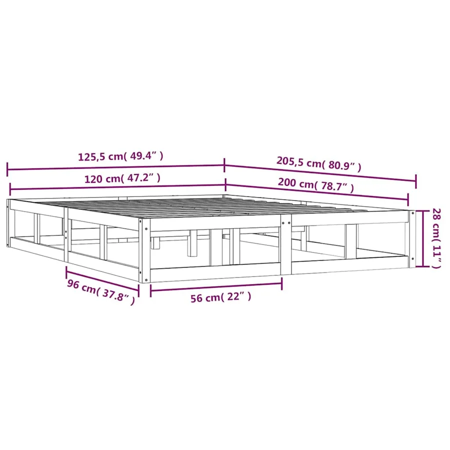 Cadre de lit sans matelas blanc 120x200 cm bois massif - 9